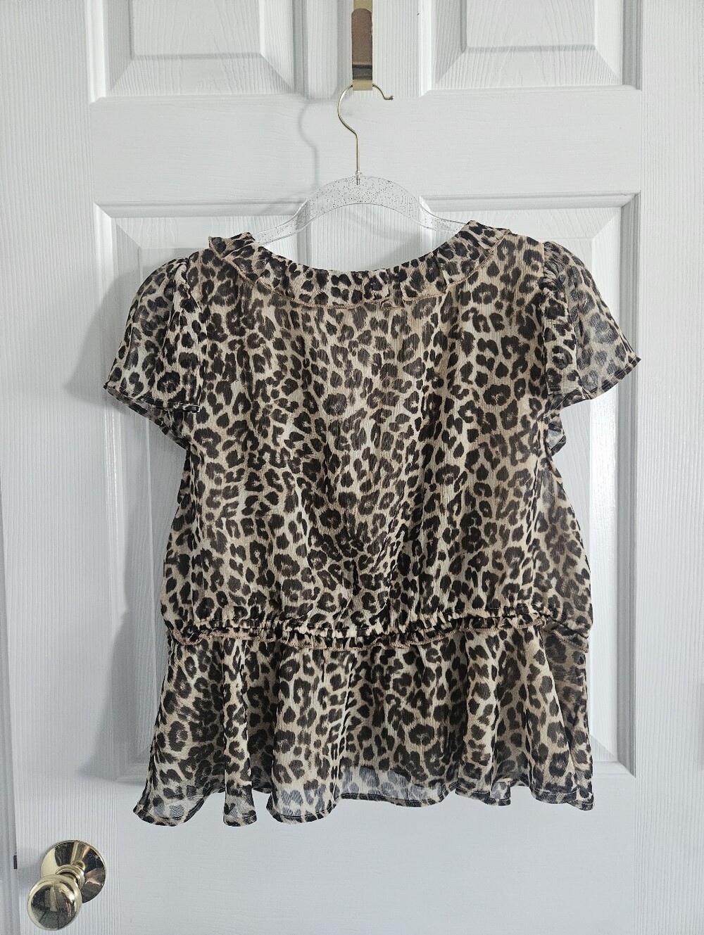 NWT AE American Eagle V-Neck Chiffon Babydoll Blouse- Leopard - Picture 5 of 9